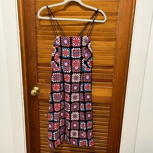 Anthropologie Multicolor Crochet Maxi Dress with Black Straps